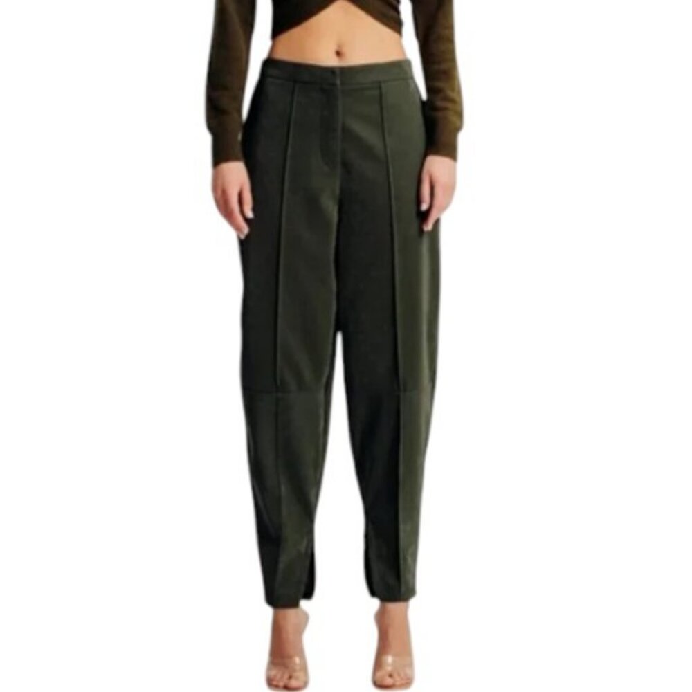 Torn by Ronny Kobo Kimara muted olive faux suede barrel pants size M NWT